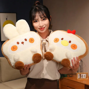 Fluffy Bunny Dog Chicken Toastie Bread Plushie-Enchanted peach