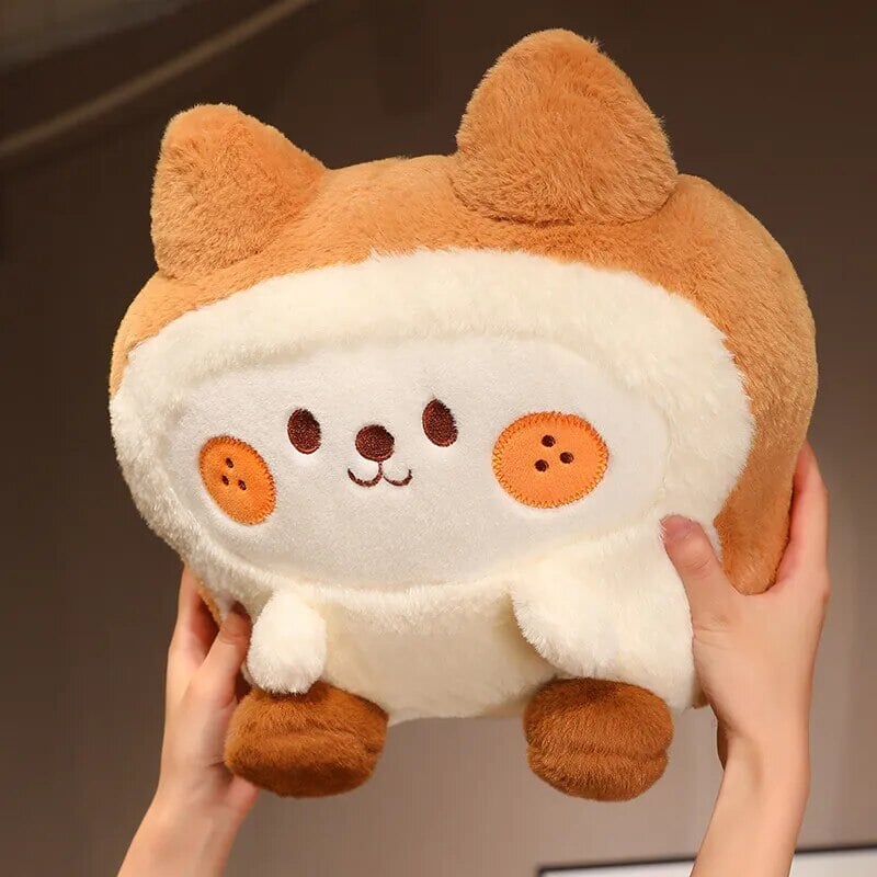 Fluffy Bunny Dog Chicken Toastie Bread Plushie-Enchanted peach