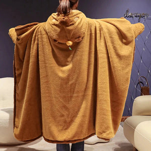 Fluffy Capybara Cloak Hooded Blanket Cape-Enchanted peach