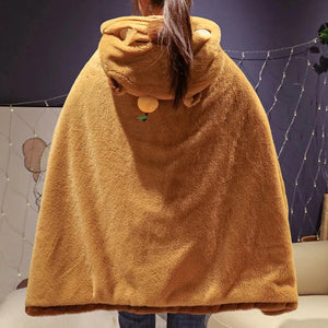 Fluffy Capybara Cloak Hooded Blanket Cape-Enchanted peach