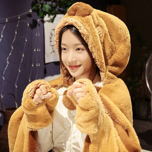 Fluffy Capybara Cloak Hooded Blanket Cape-Enchanted peach