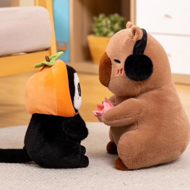 Fluffy Capybara & Monkey Plushie Pals-Enchanted peach