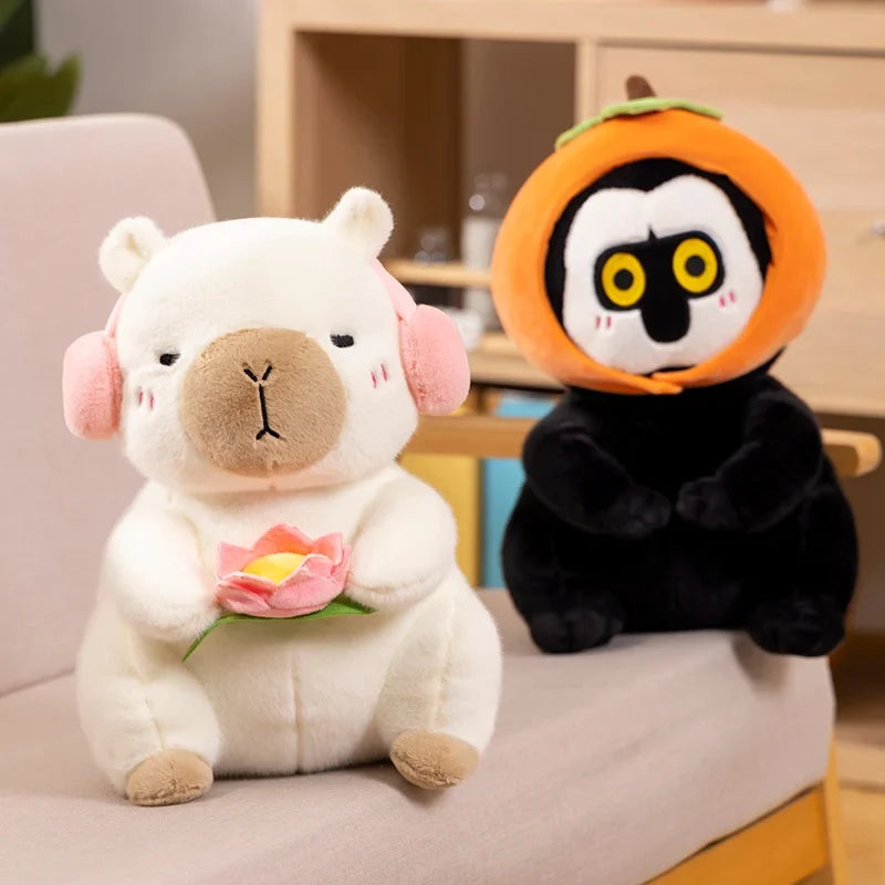 Fluffy Capybara & Monkey Plushie Pals-Enchanted peach