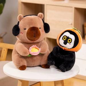 Fluffy Capybara & Monkey Plushie Pals-Enchanted peach