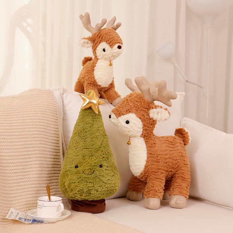 Fluffy Christmas Tree Reindeer Plushie-Enchanted peach