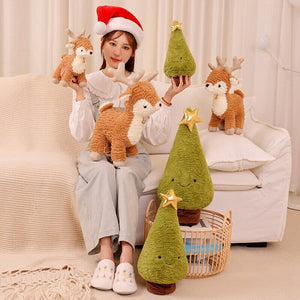 Fluffy Christmas Tree Reindeer Plushie-Enchanted peach