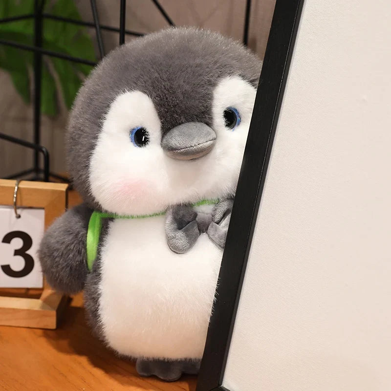 Fluffy Gray Penguin Plushie with Turtle Backpack-Enchanted peach