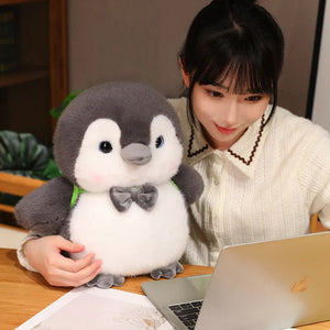 Fluffy Gray Penguin Plushie with Turtle Backpack-Enchanted peach