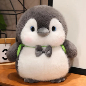 Fluffy Gray Penguin Plushie with Turtle Backpack-Enchanted peach