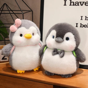 Fluffy Gray Penguin Plushie with Turtle Backpack-Enchanted peach