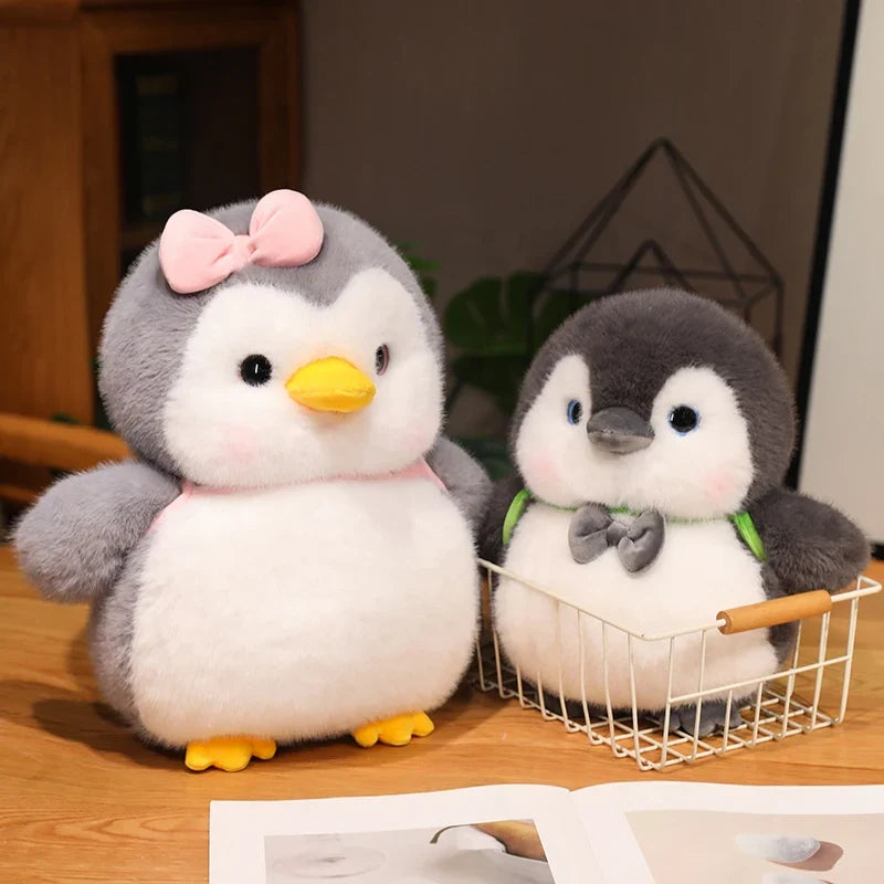 Fluffy Gray Penguin Plushie with Turtle Backpack-Enchanted peach