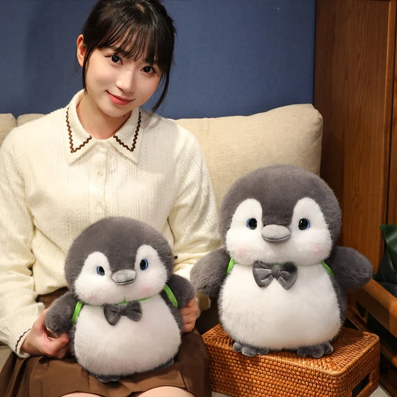 Fluffy Gray Penguin Plushie with Turtle Backpack-Enchanted peach