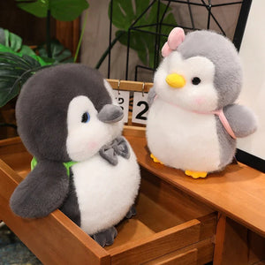 Fluffy Gray Penguin Plushie with Turtle Backpack-Enchanted peach