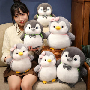 Fluffy Gray Penguin Plushie with Turtle Backpack-Enchanted peach