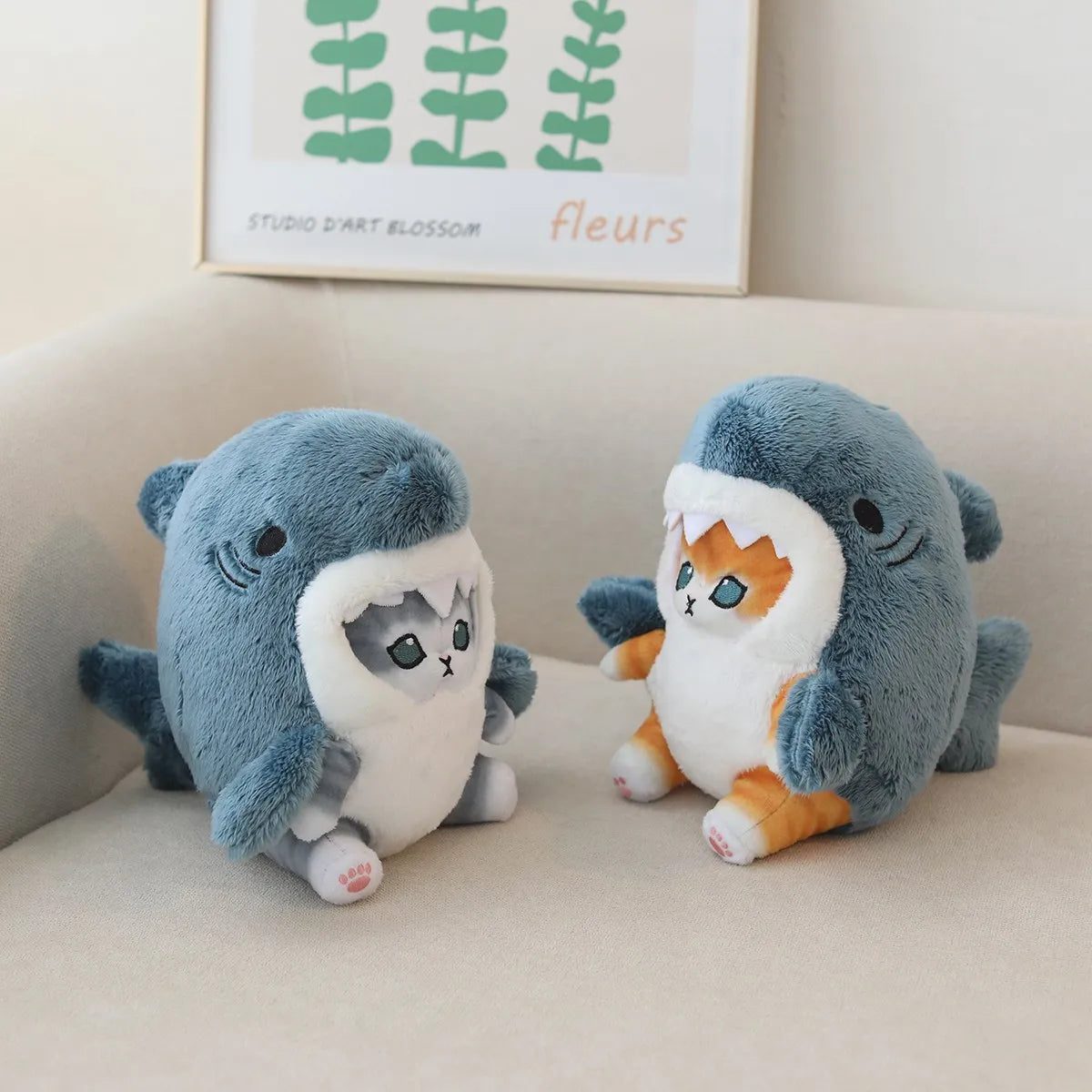 Fluffy Kawaii Ginger Gray Shark Cat Plushies-Enchanted peach