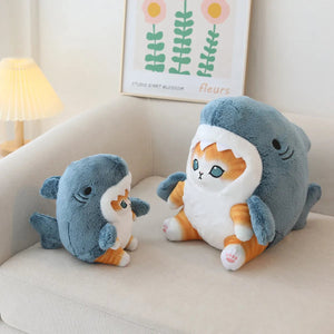 Fluffy Kawaii Ginger Gray Shark Cat Plushies-Enchanted peach