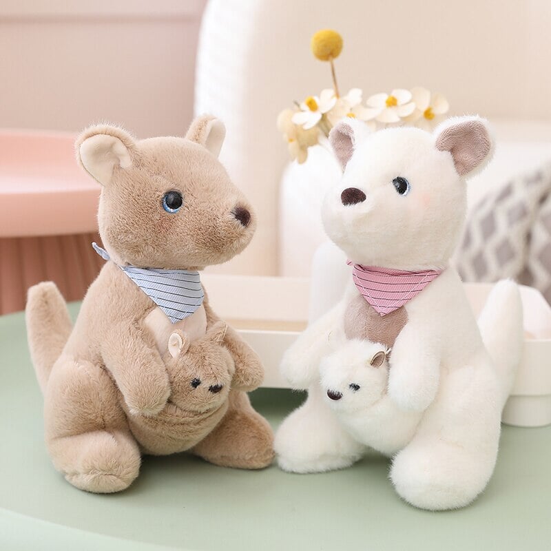 Fluffy Mother & Baby Kangaroo Plushie-Enchanted peach