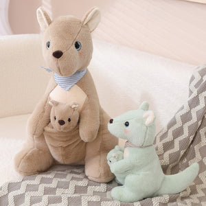 Fluffy Mother & Baby Kangaroo Plushie-Enchanted peach