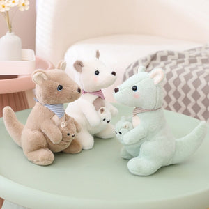 Fluffy Mother & Baby Kangaroo Plushie-Enchanted peach