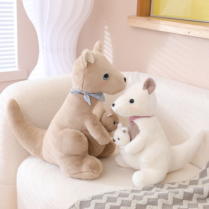 Fluffy Mother & Baby Kangaroo Plushie-Enchanted peach