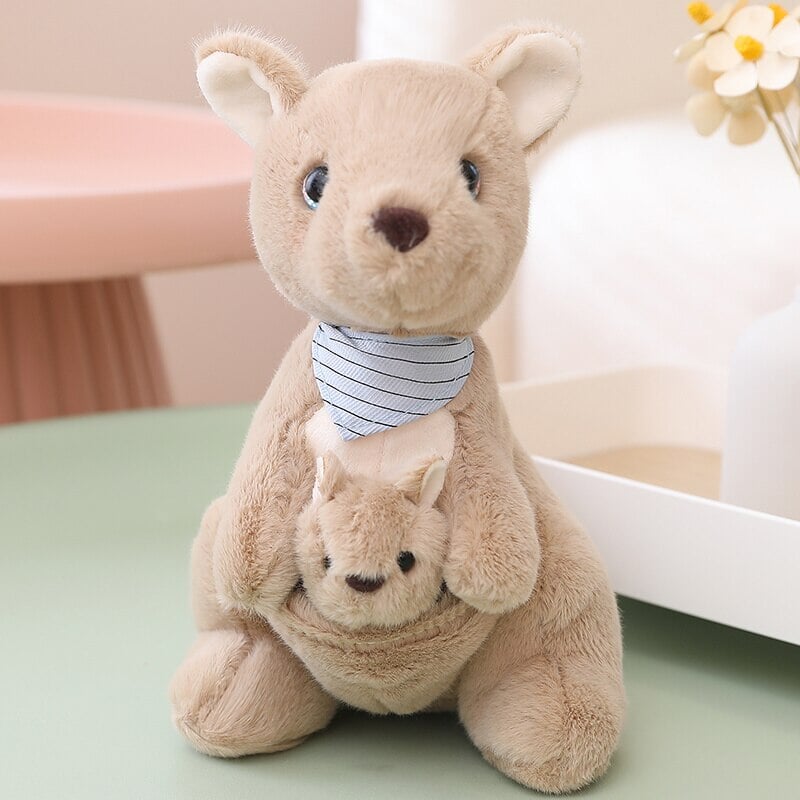 Fluffy Mother & Baby Kangaroo Plushie-Enchanted peach