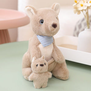 Fluffy Mother & Baby Kangaroo Plushie-Enchanted peach