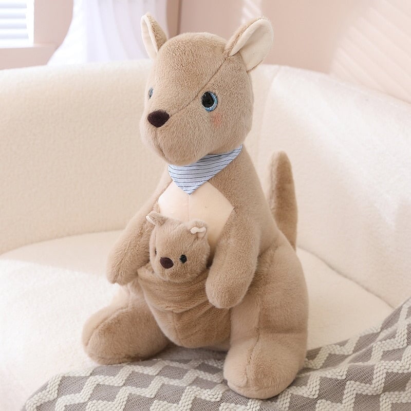 Fluffy Mother & Baby Kangaroo Plushie-Enchanted peach