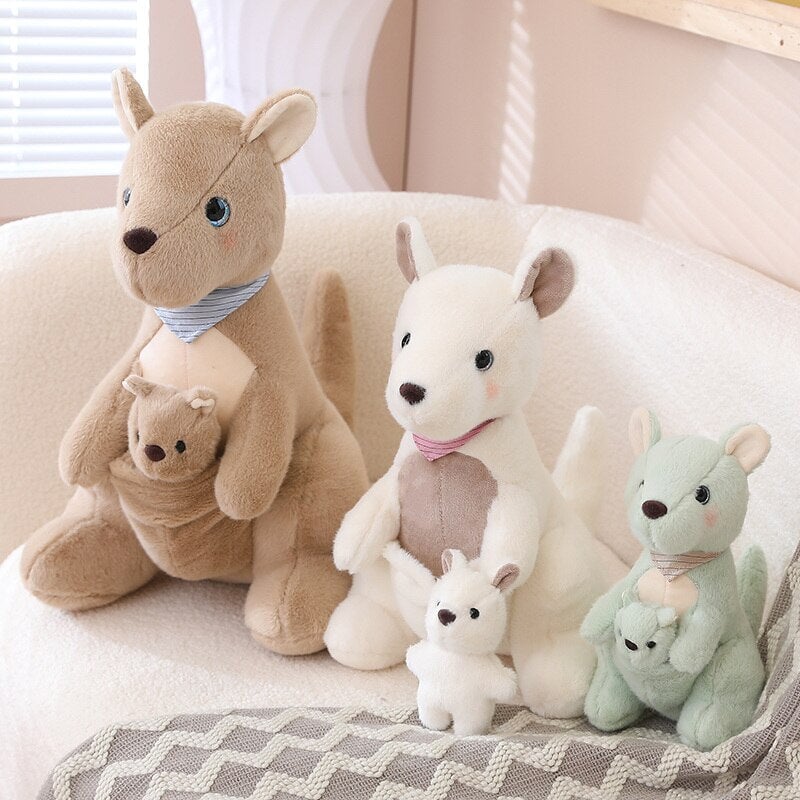 Fluffy Mother & Baby Kangaroo Plushie-Enchanted peach