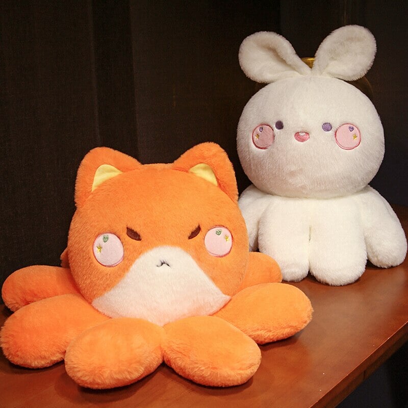 Fluffy Octo-Animal Fox Cat Bunny Bear Plushies-Enchanted peach