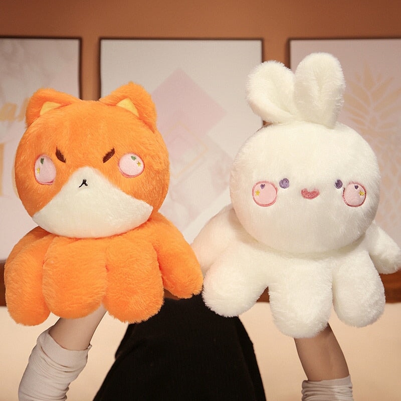 Fluffy Octo-Animal Fox Cat Bunny Bear Plushies-Enchanted peach