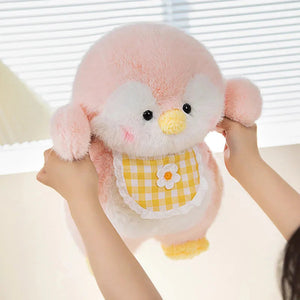 Fluffy Penguin Squad Plushies with Bib-Enchanted peach