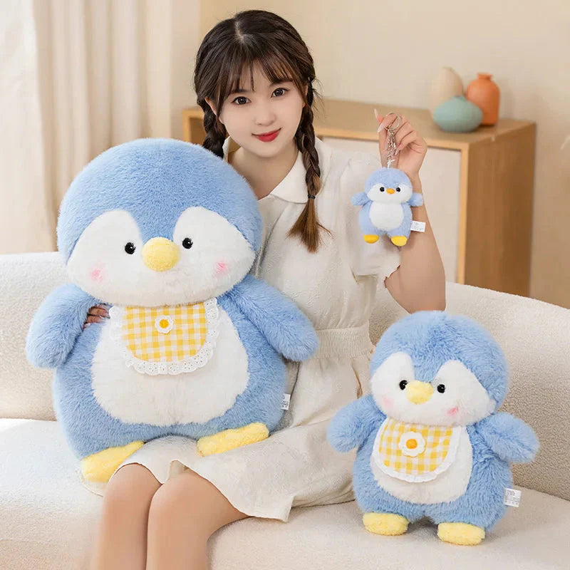 Fluffy Penguin Squad Plushies with Bib-Enchanted peach