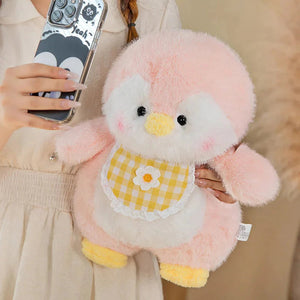 Fluffy Penguin Squad Plushies with Bib-Enchanted peach