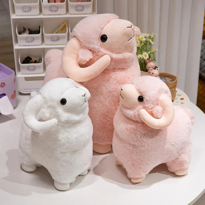 Fluffy Pink White Sheep Ram Plushies-Enchanted peach