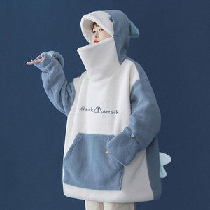 Fluffy Shark Hoodie-Enchanted peach