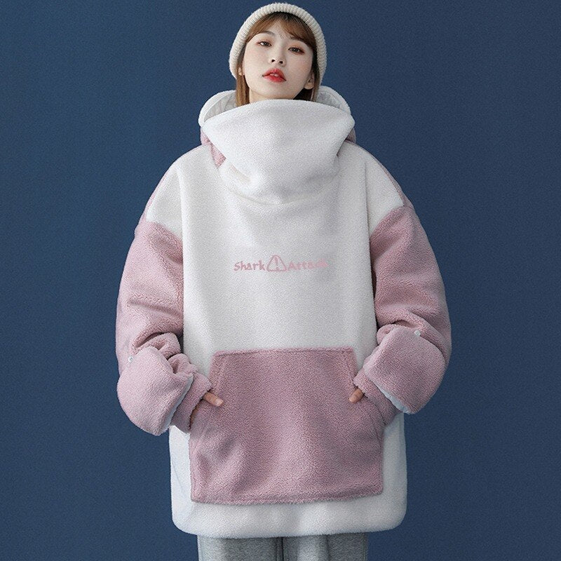 Fluffy Shark Hoodie-Enchanted peach