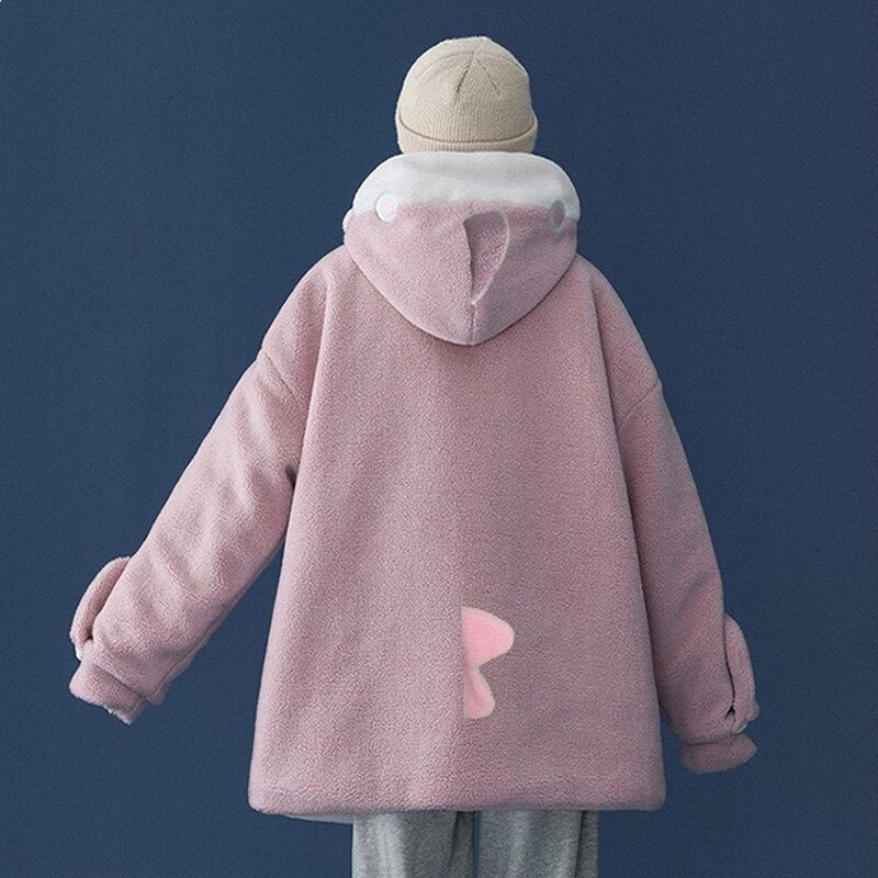 Fluffy Shark Hoodie-Enchanted peach