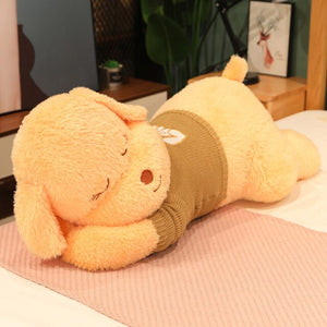 Fluffy Sleeping Brown White Dog Bear Plushie-Enchanted peach