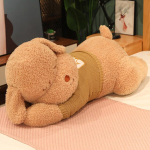 Fluffy Sleeping Brown White Dog Bear Plushie-Enchanted peach