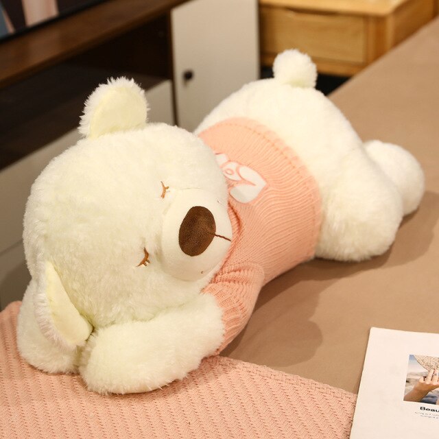 Fluffy Sleeping Brown White Dog Bear Plushie-Enchanted peach