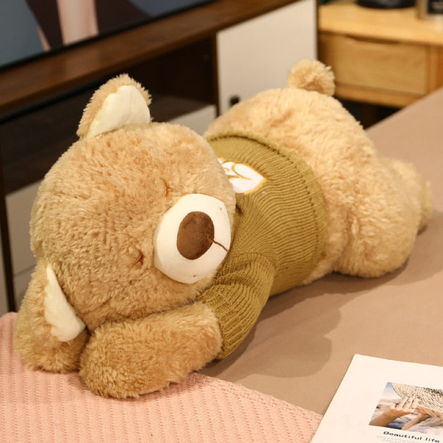 Fluffy Sleeping Brown White Dog Bear Plushie-Enchanted peach