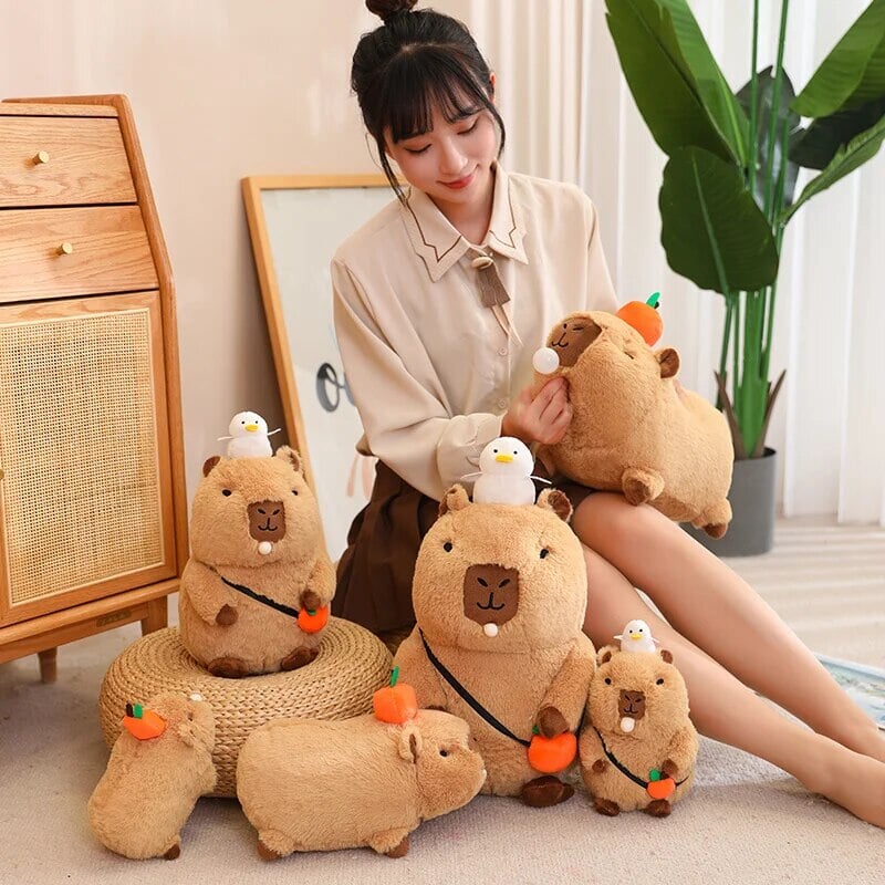 Fluffy Sleepy Capybara with Orange Plushie-Enchanted peach