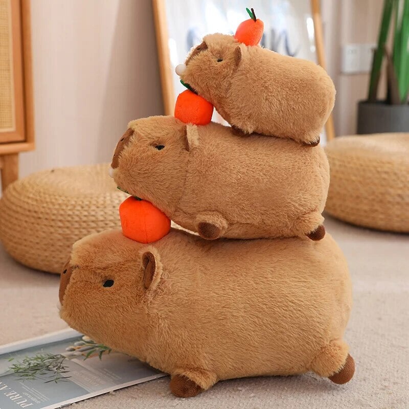 Fluffy Sleepy Capybara with Orange Plushie-Enchanted peach