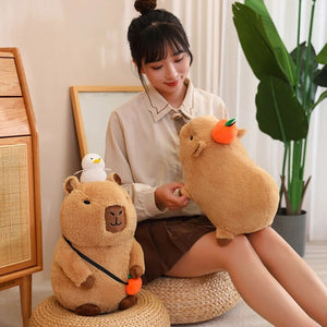 Fluffy Sleepy Capybara with Orange Plushie-Enchanted peach