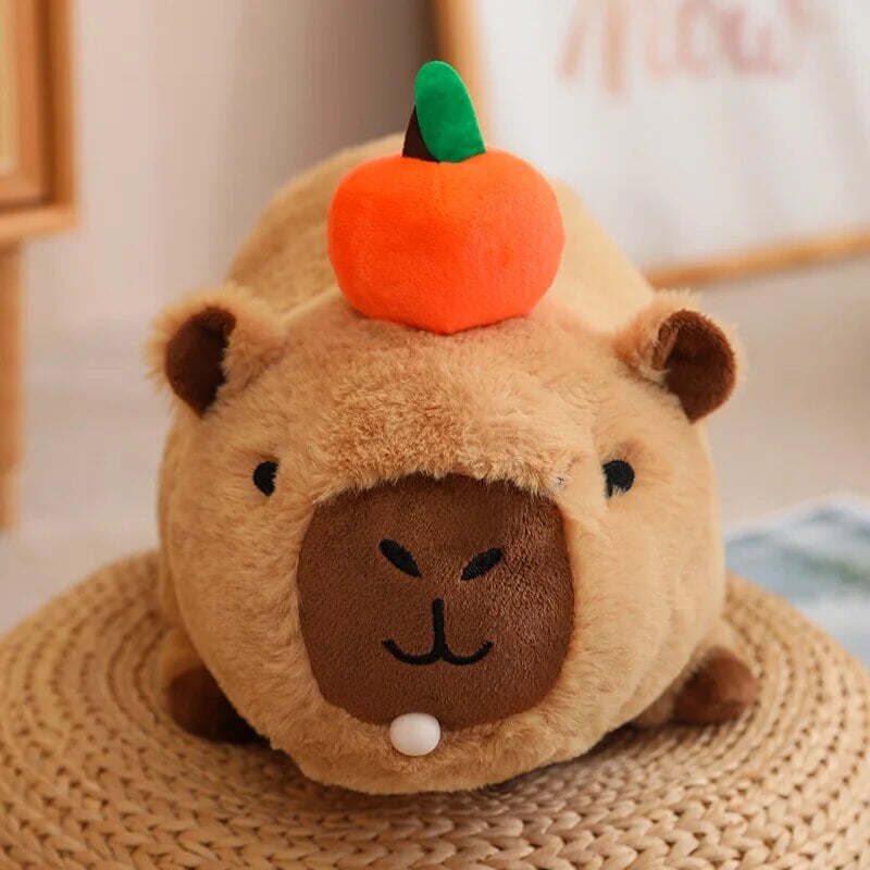 Fluffy Sleepy Capybara with Orange Plushie-Enchanted peach