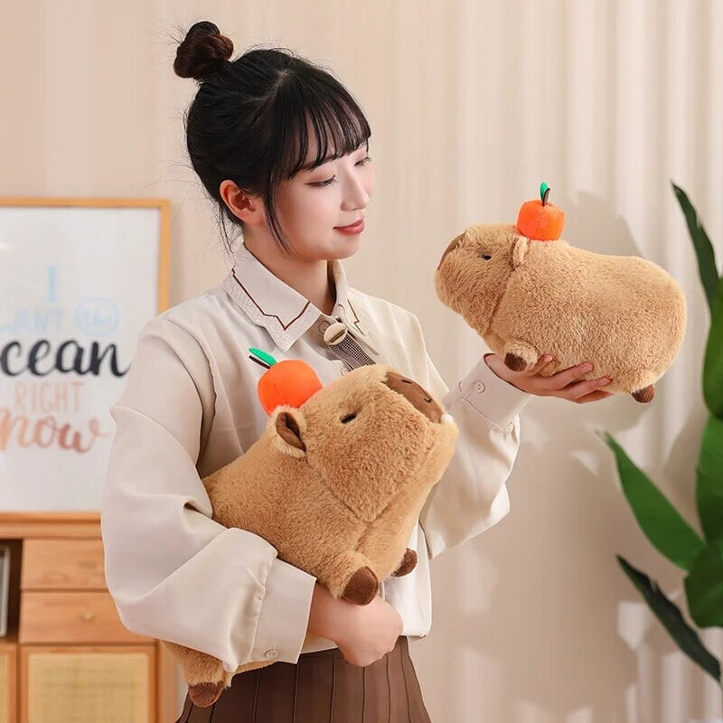 Fluffy Sleepy Capybara with Orange Plushie-Enchanted peach