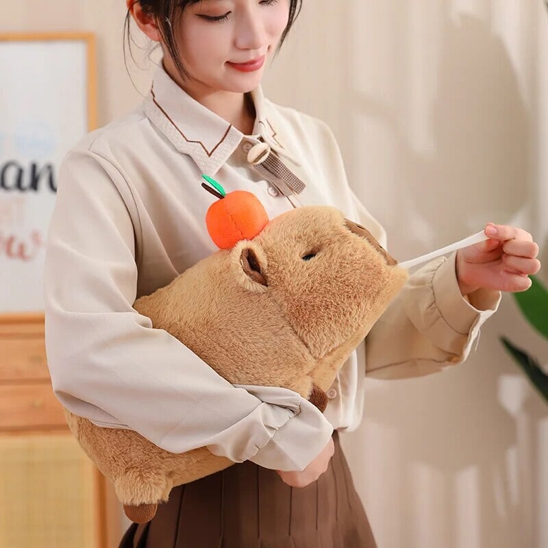 Fluffy Sleepy Capybara with Orange Plushie-Enchanted peach