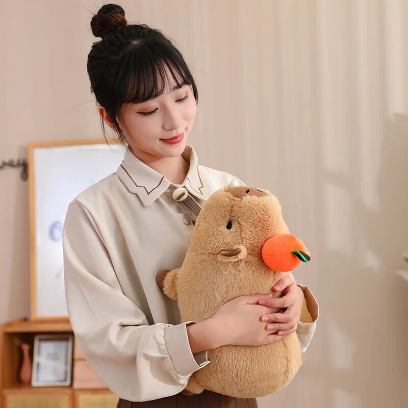 Fluffy Sleepy Capybara with Orange Plushie-Enchanted peach