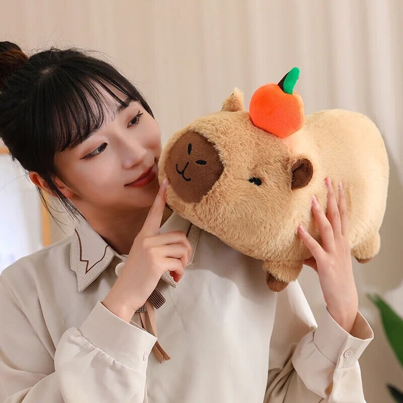 Fluffy Sleepy Capybara with Orange Plushie-Enchanted peach