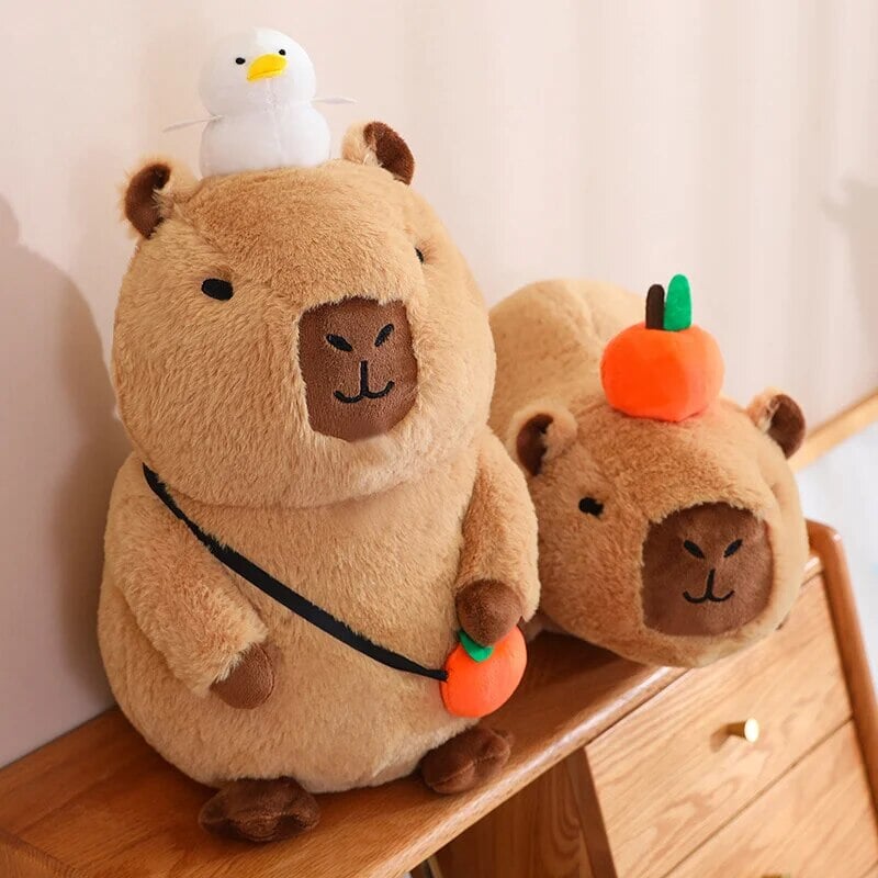 Fluffy Sleepy Capybara with Orange Plushie-Enchanted peach